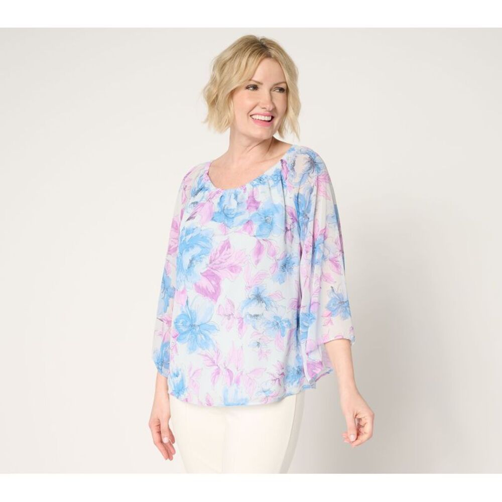 Gloria Vanderbilt Women's Top Plus Sz 1X Printed Chiffon Multi-colored A694256
